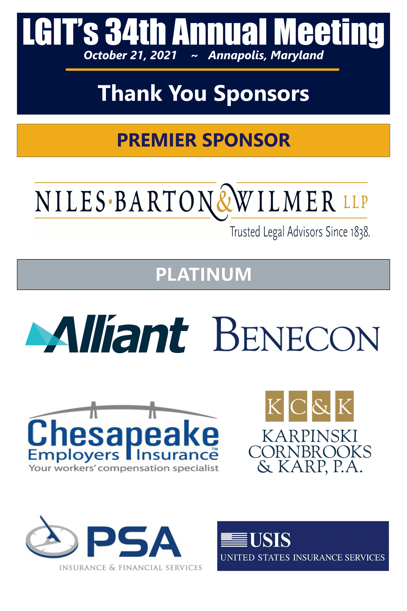 Sponsors 2021 34th - thank you Premier and platinum 